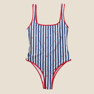 SWIMSUIT STRIPE CHERRY NAVY