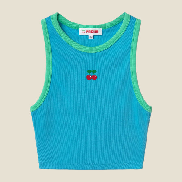 RIBBED CROP TOP CHERRY BLUE