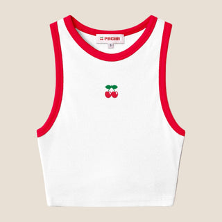 RIBBED CROP TOP CHERRY WHITE-RED