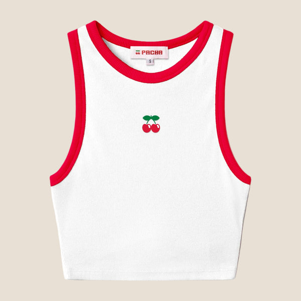 RIBBED CROP TOP CHERRY WHITE-RED