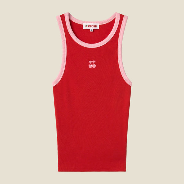 RIBBED TANK TOP CHERRY RED