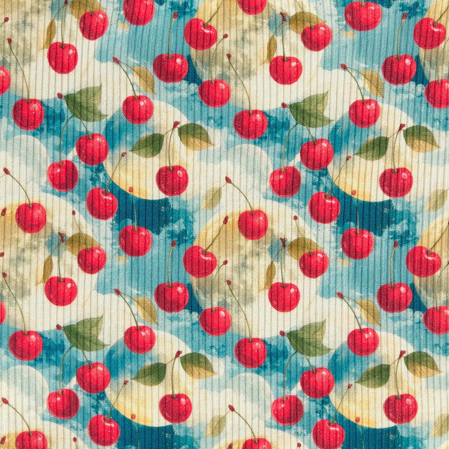 RIBBED TANK TOP CHERRIES LIGHT-BLUE