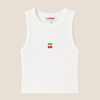 RIBBED CROP TOP CHERRY WHITE