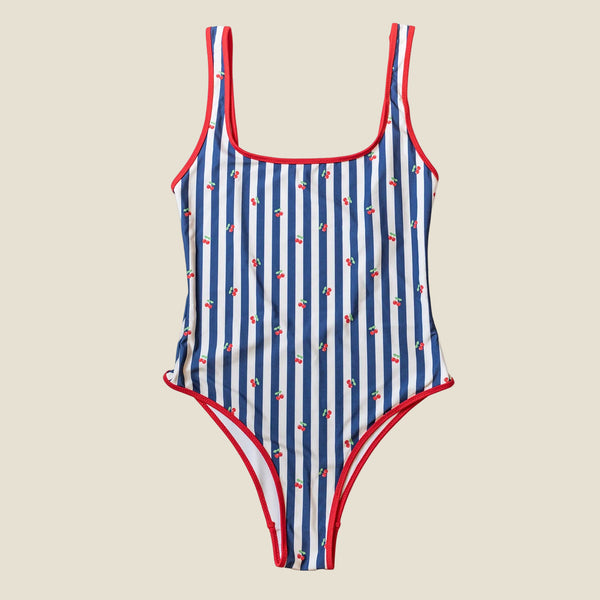 SWIMSUIT STRIPE CHERRY NAVY