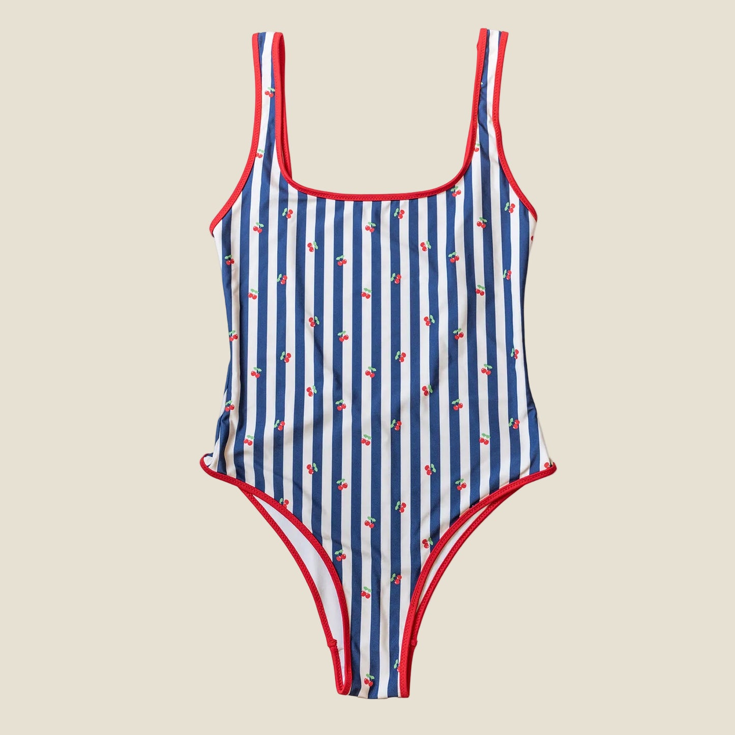 SWIMSUIT STRIPE CHERRY NAVY