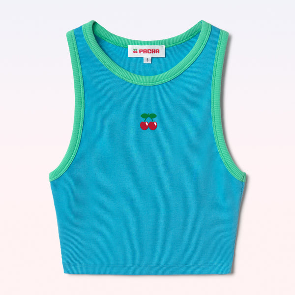 RIBBED CROP TOP CHERRY BLUE