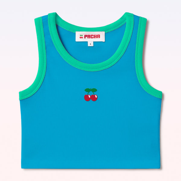 RIBBED CROP TOP CHERRY GIRL BLUE