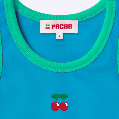 RIBBED CROP TOP CHERRY GIRL BLUE