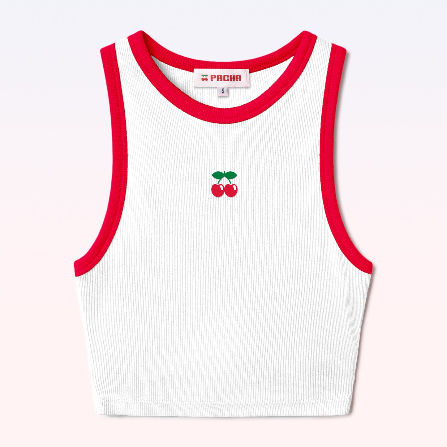 RIBBED CROP TOP CHERRY WHITE-RED
