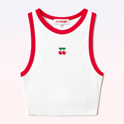 RIBBED CROP TOP CHERRY WHITE-RED