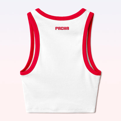 RIBBED CROP TOP CHERRY WHITE-RED