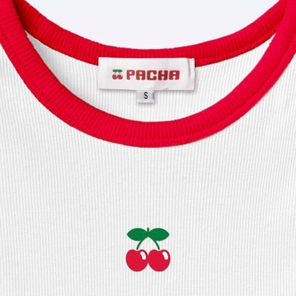 RIBBED CROP TOP CHERRY WHITE-RED