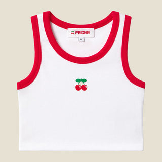 RIBBED CROP TOP CHERRY GIRL WHITE-RED