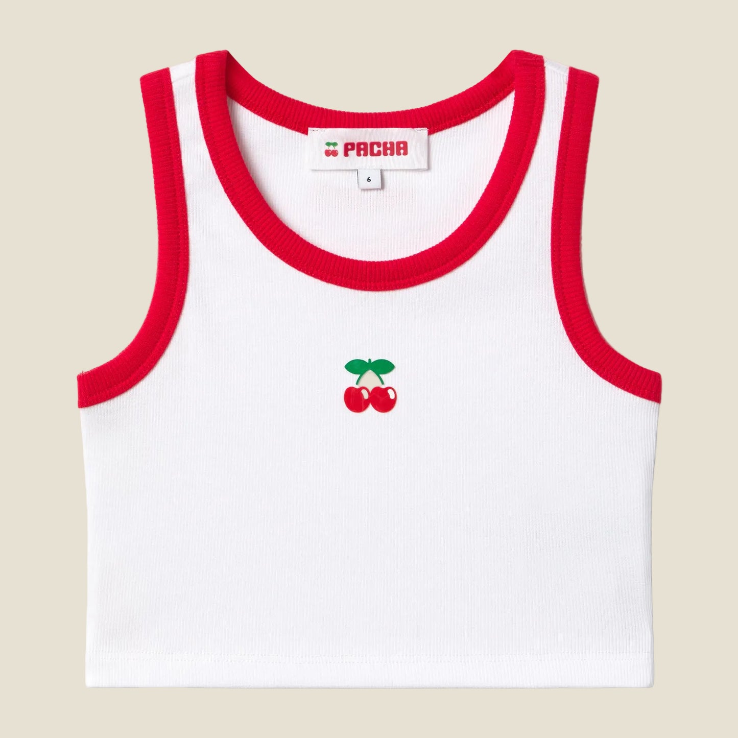 RIBBED CROP TOP CHERRY GIRL WHITE-RED
