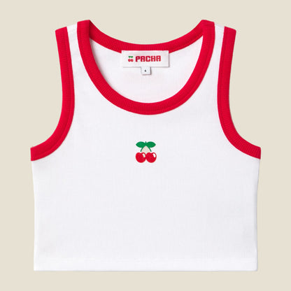 RIBBED CROP TOP CHERRY GIRL WHITE-RED
