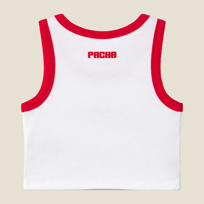 RIBBED CROP TOP CHERRY GIRL WHITE-RED
