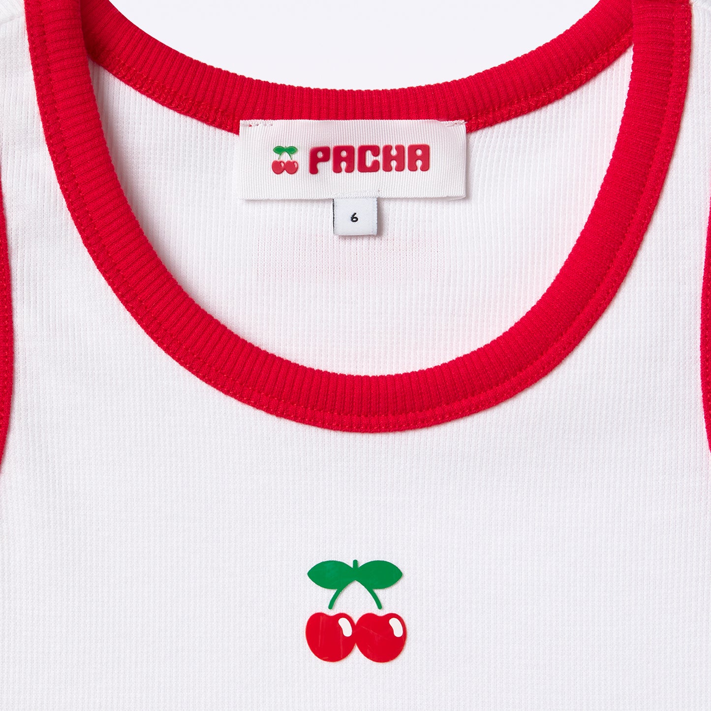 RIBBED CROP TOP CHERRY GIRL WHITE-RED