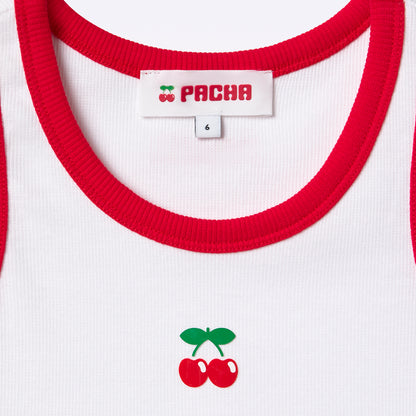 RIBBED CROP TOP CHERRY GIRL WHITE-RED