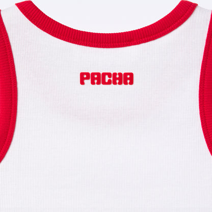 RIBBED CROP TOP CHERRY GIRL WHITE-RED
