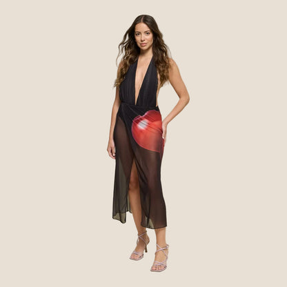 DRESS HALTER CHERRIES BLACK