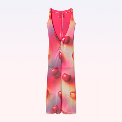 LONG DRESS CHERRIES PINK