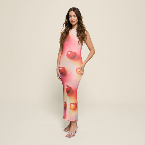 LONG DRESS CHERRIES PINK