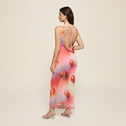 LONG DRESS CHERRIES PINK