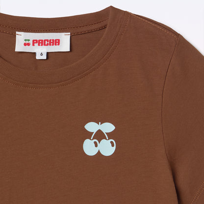 T-SHIRT CHERRY POCKET KIDS BROWN