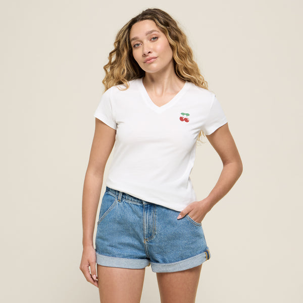 T-SHIRT VNECK BASIC WOMAN WHITE