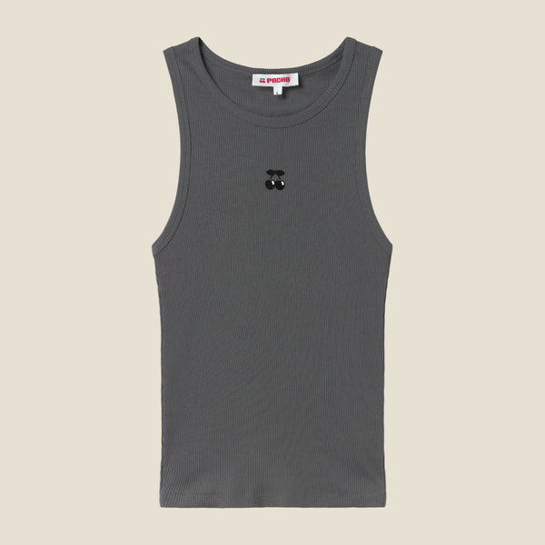 RIBBED TANK TOP CHERRY DARK GREY - second image