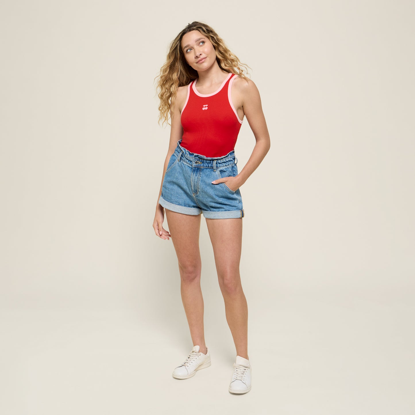 RIBBED TANK TOP CHERRY RED
