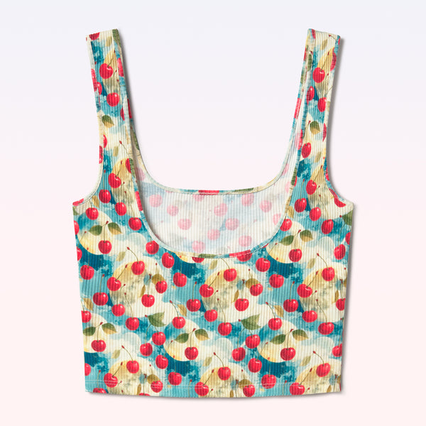 RIBBED TANK TOP CHERRIES LIGHT-BLUE - second image