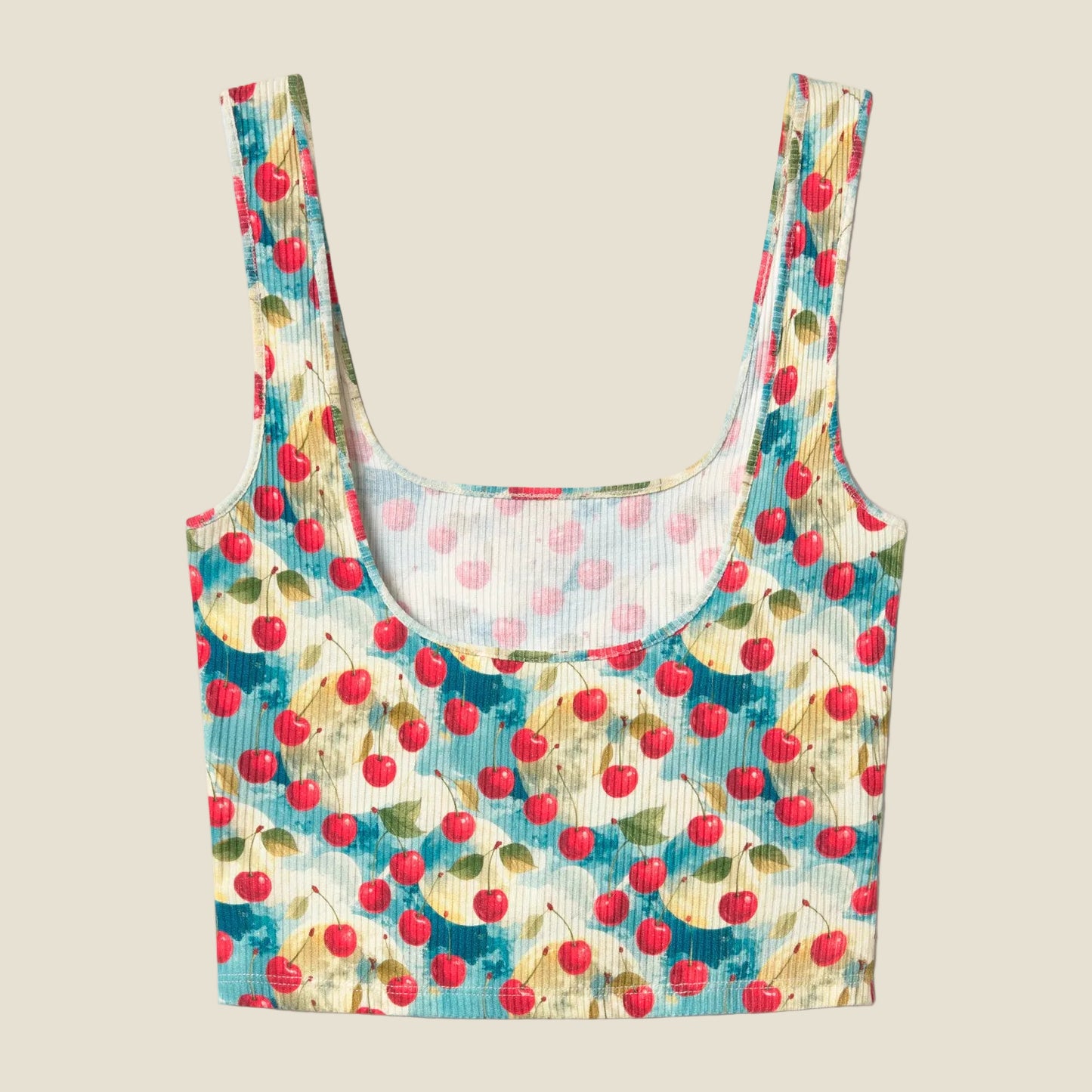 RIBBED TANK TOP CHERRIES LIGHT-BLUE