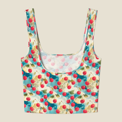 RIBBED TANK TOP CHERRIES LIGHT-BLUE