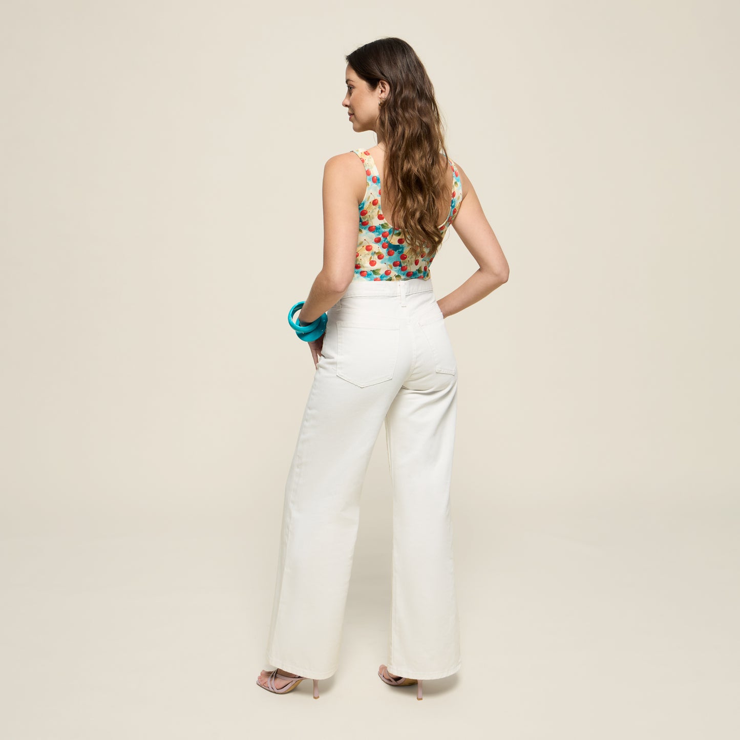 RIBBED TANK TOP CHERRIES LIGHT-BLUE